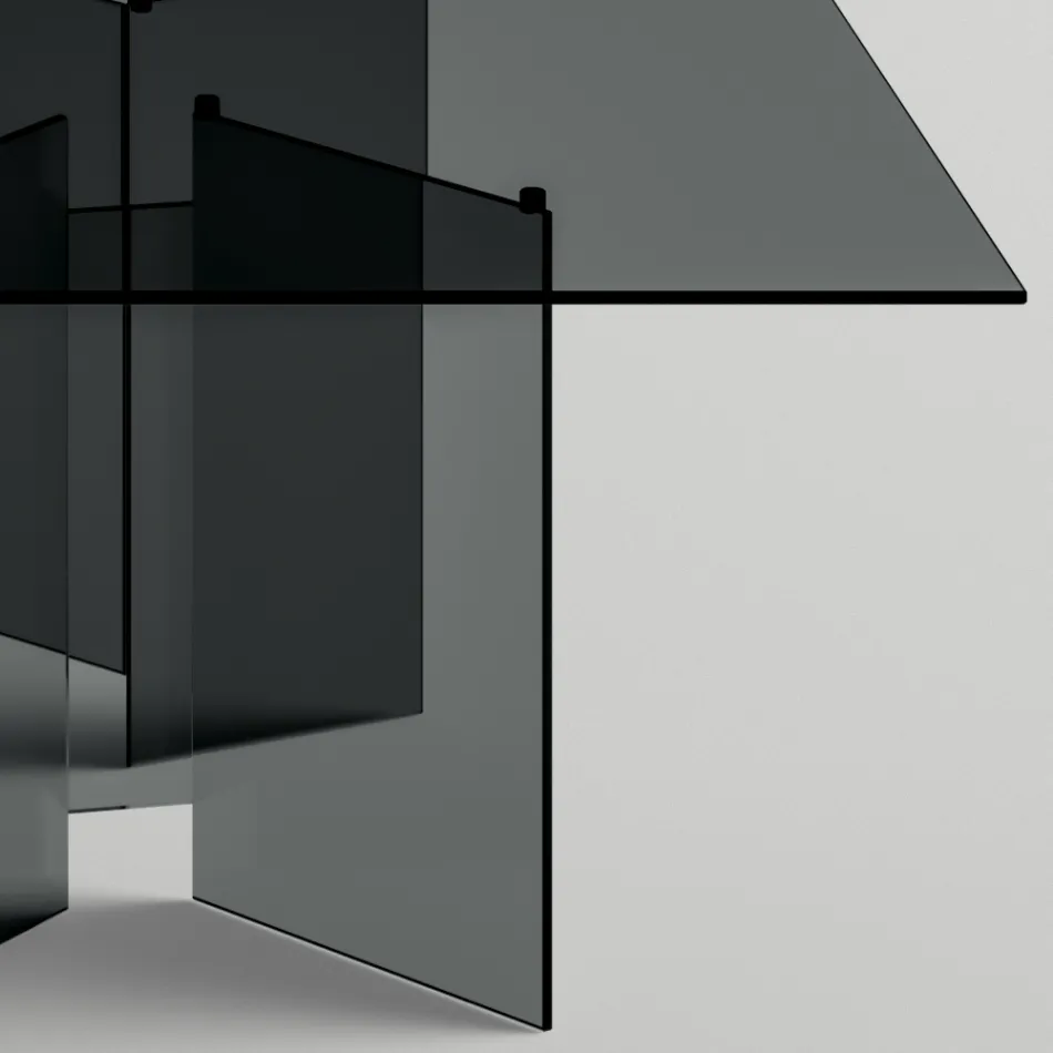 Eettafel met onderstel en rechthoekig glazen blad Made in Italy - Thommy Viadurini
