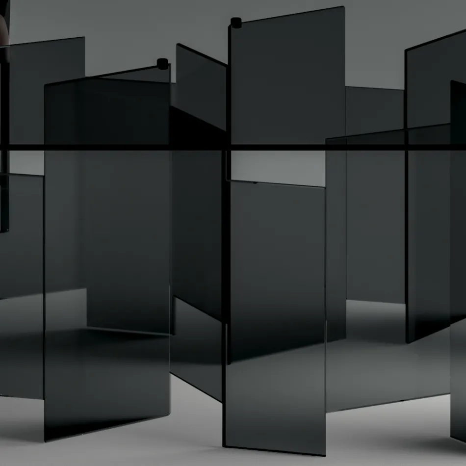 Eettafel met onderstel en rechthoekig glazen blad Made in Italy - Thommy Viadurini