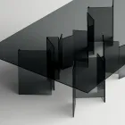 Eettafel met onderstel en rechthoekig glazen blad Made in Italy - Thommy Viadurini