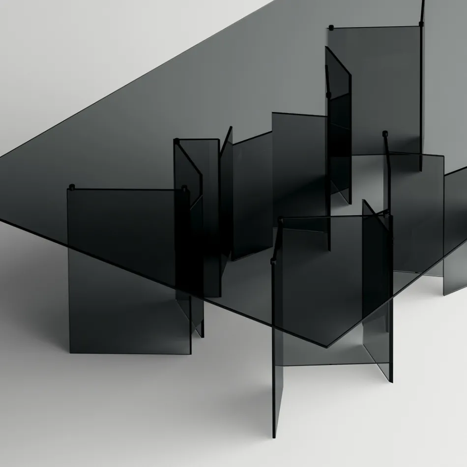 Eettafel met onderstel en rechthoekig glazen blad Made in Italy - Thommy Viadurini