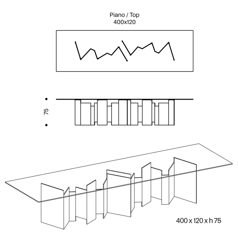 Eettafel met onderstel en rechthoekig glazen blad Made in Italy - Thommy Viadurini