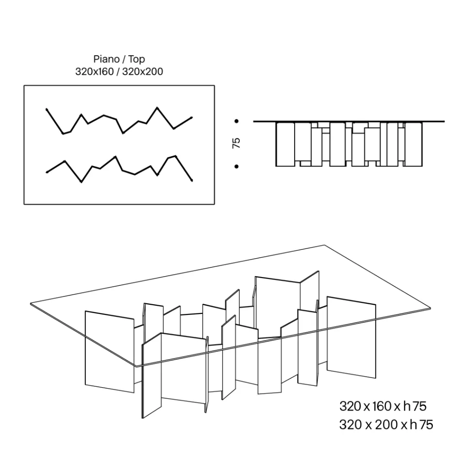 Eettafel met onderstel en rechthoekig glazen blad Made in Italy - Thommy Viadurini