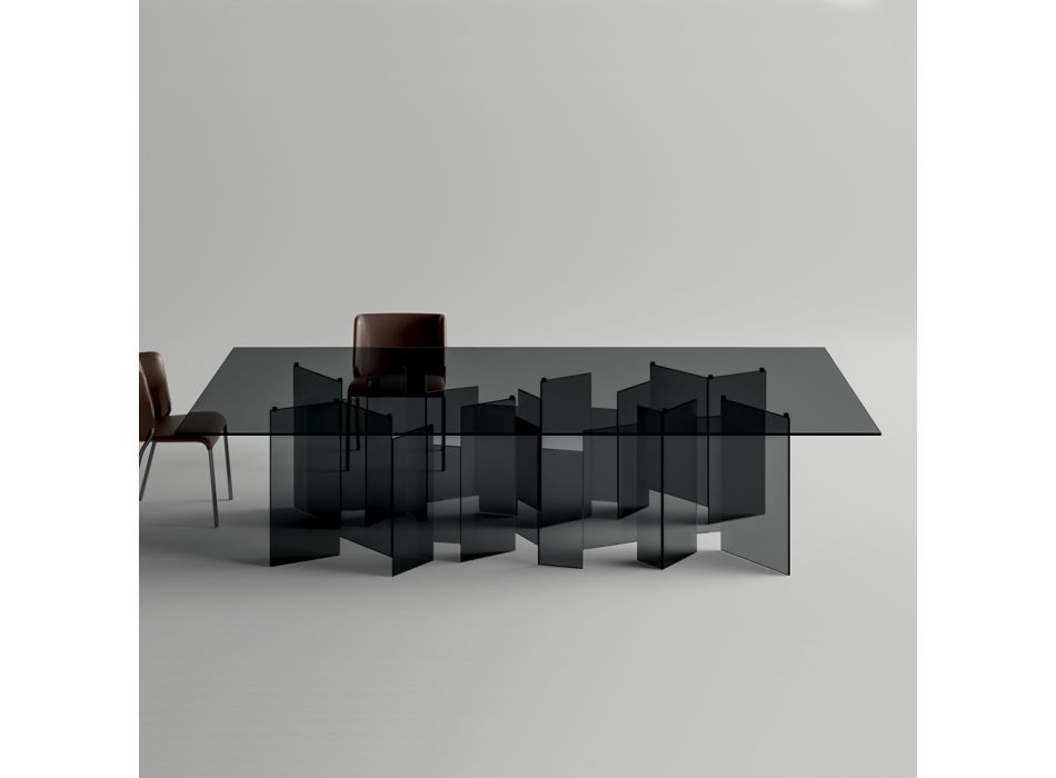 Eettafel met onderstel en rechthoekig glazen blad Made in Italy - Thommy Viadurini