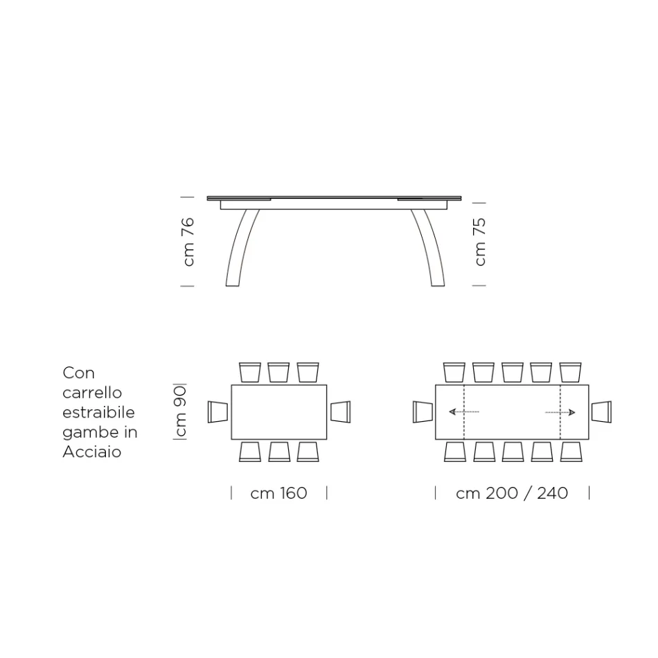 Eettafel met uitschuifbaar glazen blad Made in Italy - Antimo Viadurini