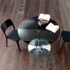 Eettafel met kristallen blad en verchroomd onderstel Made in Italy - Tallio Viadurini