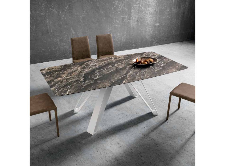 Eettafel met Hpl-blad en metalen onderstel Made in Italy - Aresto Viadurini