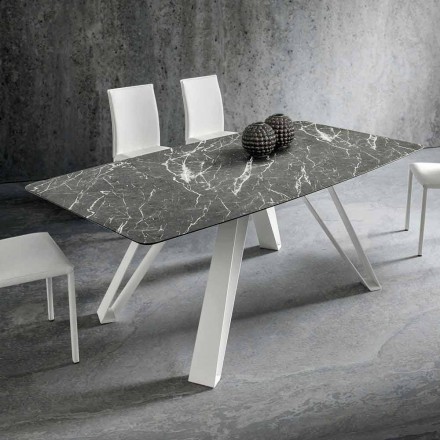 Eettafel met Hpl-blad en metalen onderstel Made in Italy - Aresto Viadurini