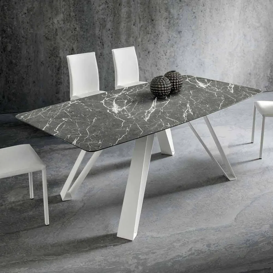 Eettafel met Hpl-blad en metalen onderstel Made in Italy - Aresto Viadurini