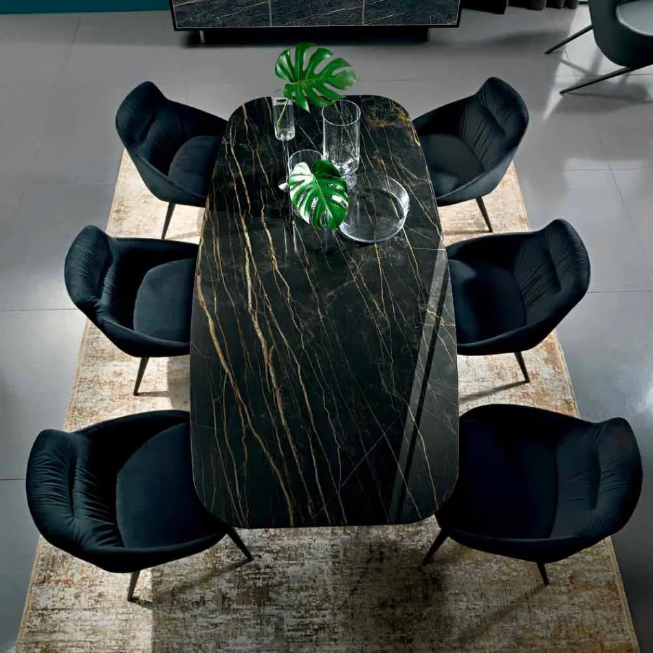 Eettafel met blad in fijn Made in Italy Hypermarble - Settimmio Viadurini