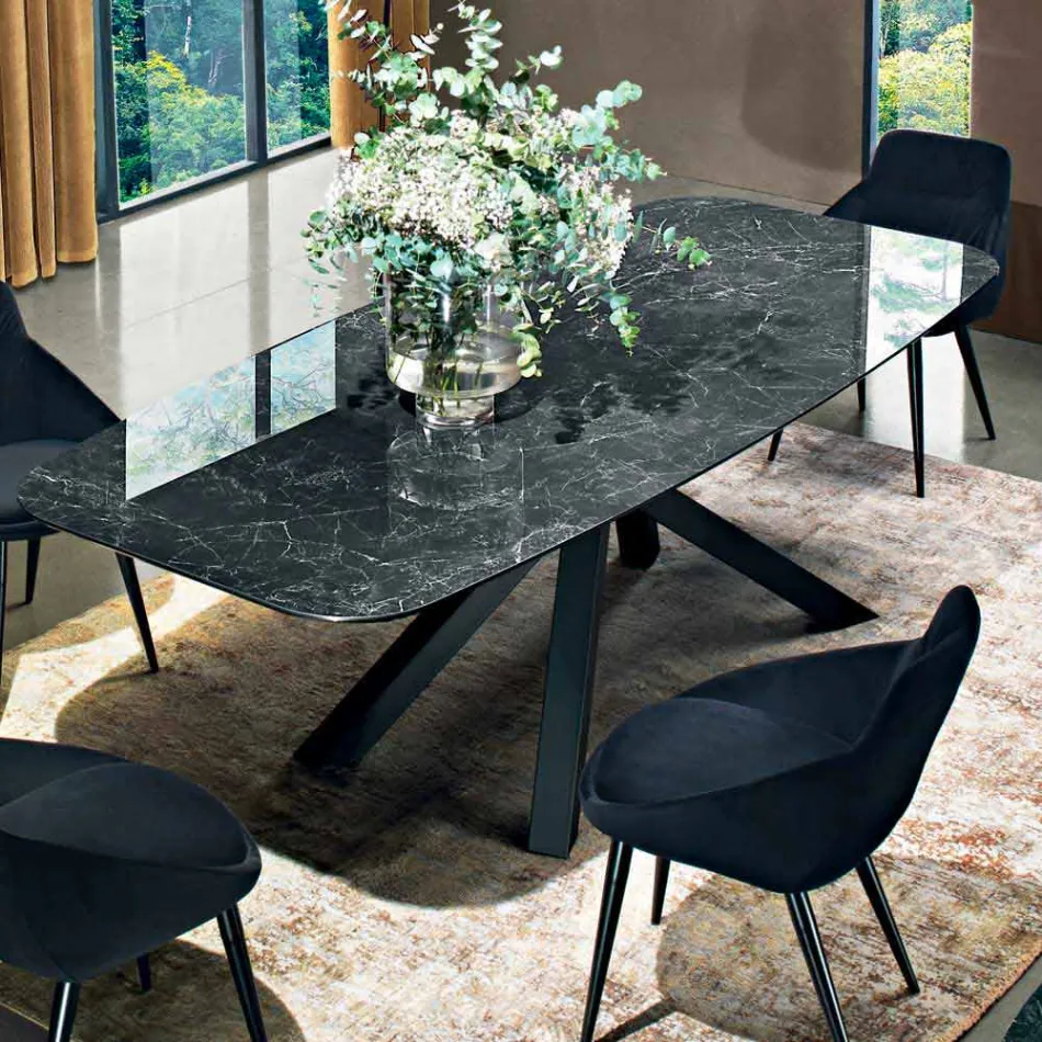 Eettafel met blad in fijn Made in Italy Hypermarble - Settimmio Viadurini