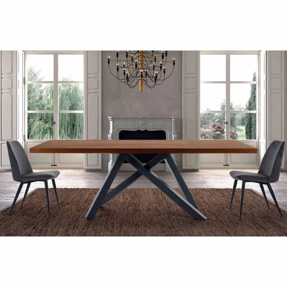 Eettafel met gefineerd houten blad Made in Italy - Settimmio Viadurini