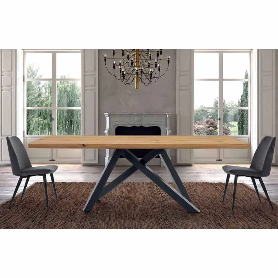 Eettafel met gefineerd houten blad Made in Italy - Settimmio Viadurini