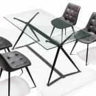 Eettafel met transparant gehard glazen blad - Thor Viadurini