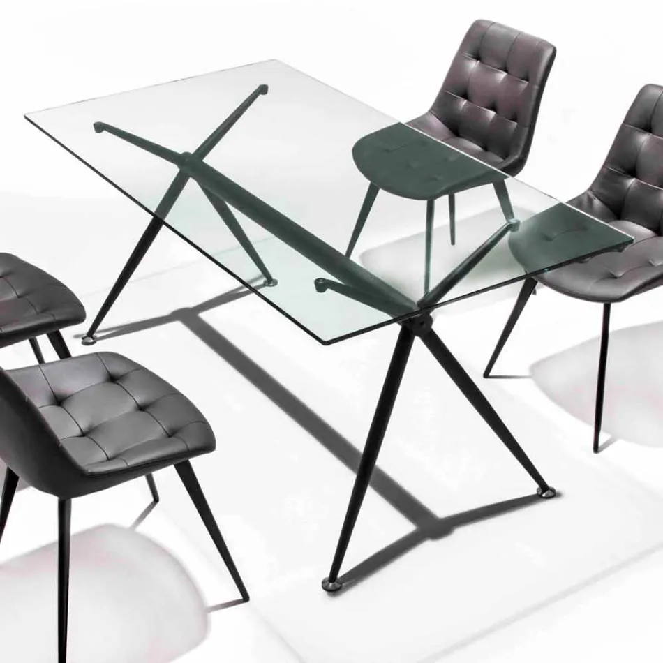 Eettafel met transparant gehard glazen blad - Thor Viadurini