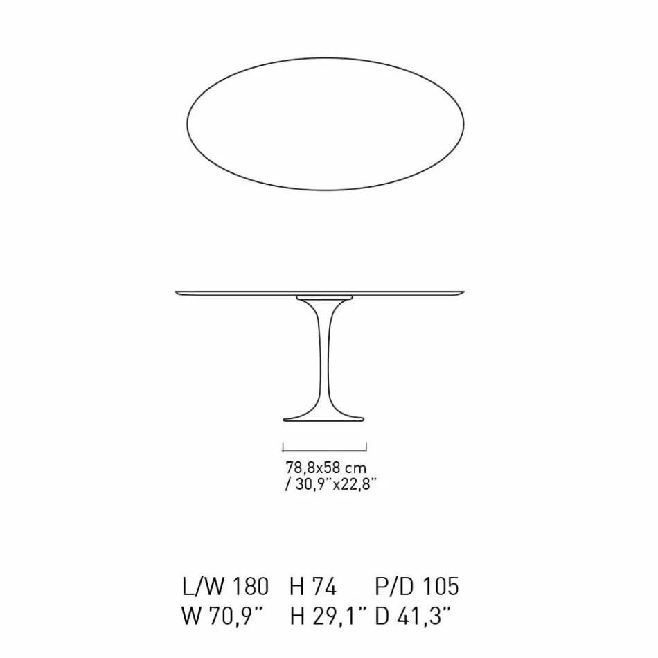 Eettafel met ovaal marmeren blad Made in Italy - Superb Viadurini