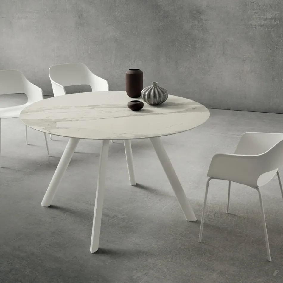 Eettafel met rond laminaatblad Made in Italy - Lingotto Viadurini