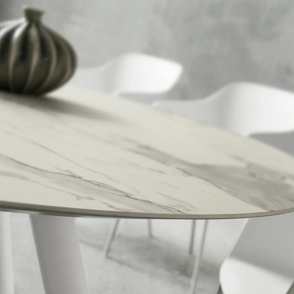 Eettafel met rond laminaatblad Made in Italy - Lingotto Viadurini