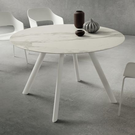 Eettafel met rond laminaatblad Made in Italy - Lingotto Viadurini