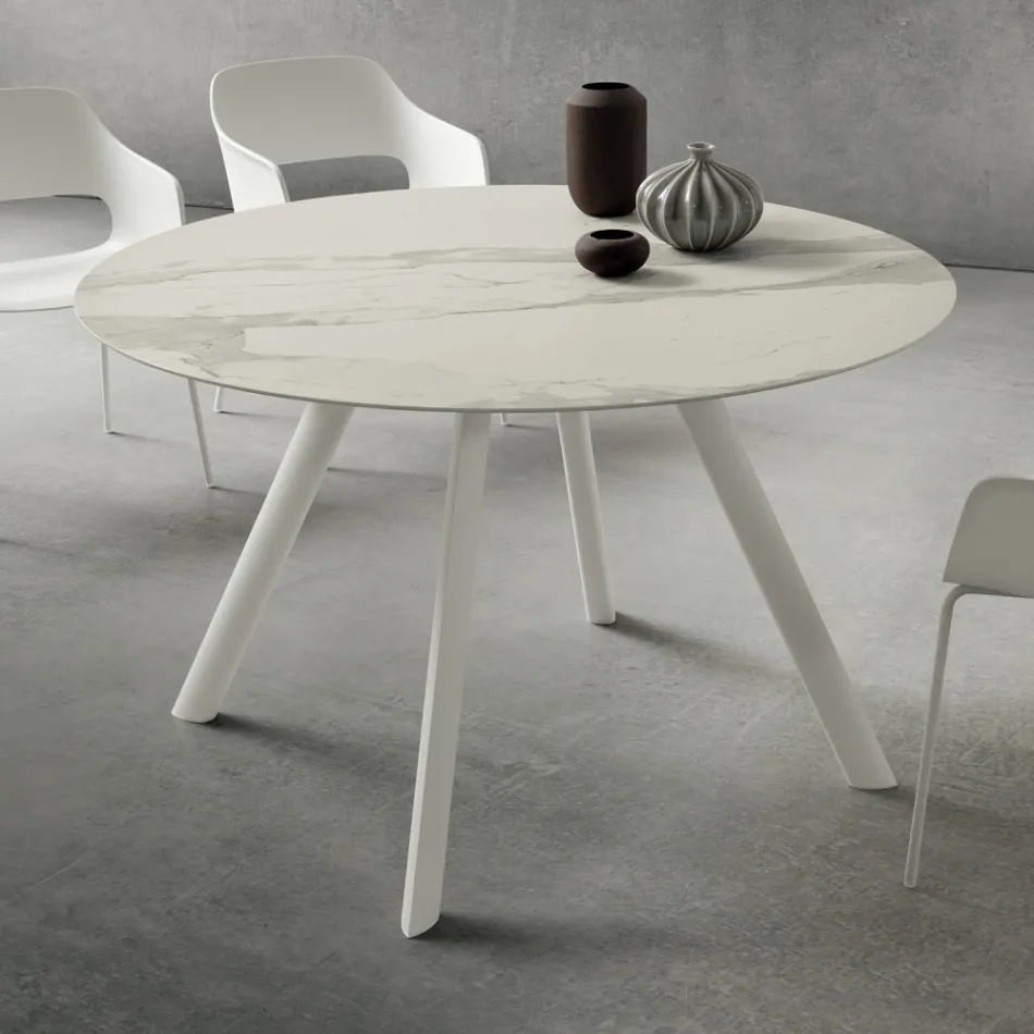 Eettafel met rond laminaatblad Made in Italy - Lingotto Viadurini