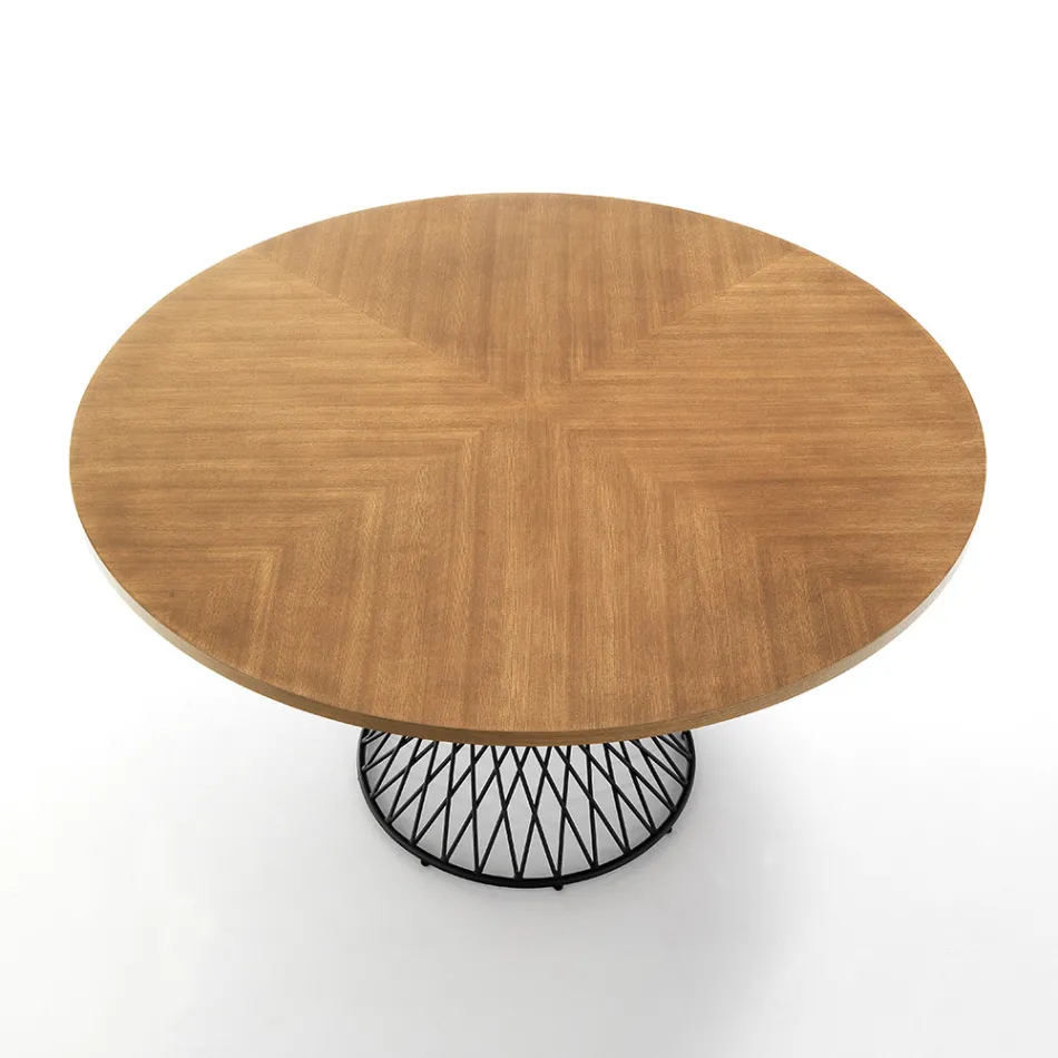 Eettafel met rond blad in eiken gefineerd Mdf - Emmanuel Viadurini