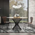 Eettafel met rond blad in eiken gefineerd Mdf - Emmanuel Viadurini