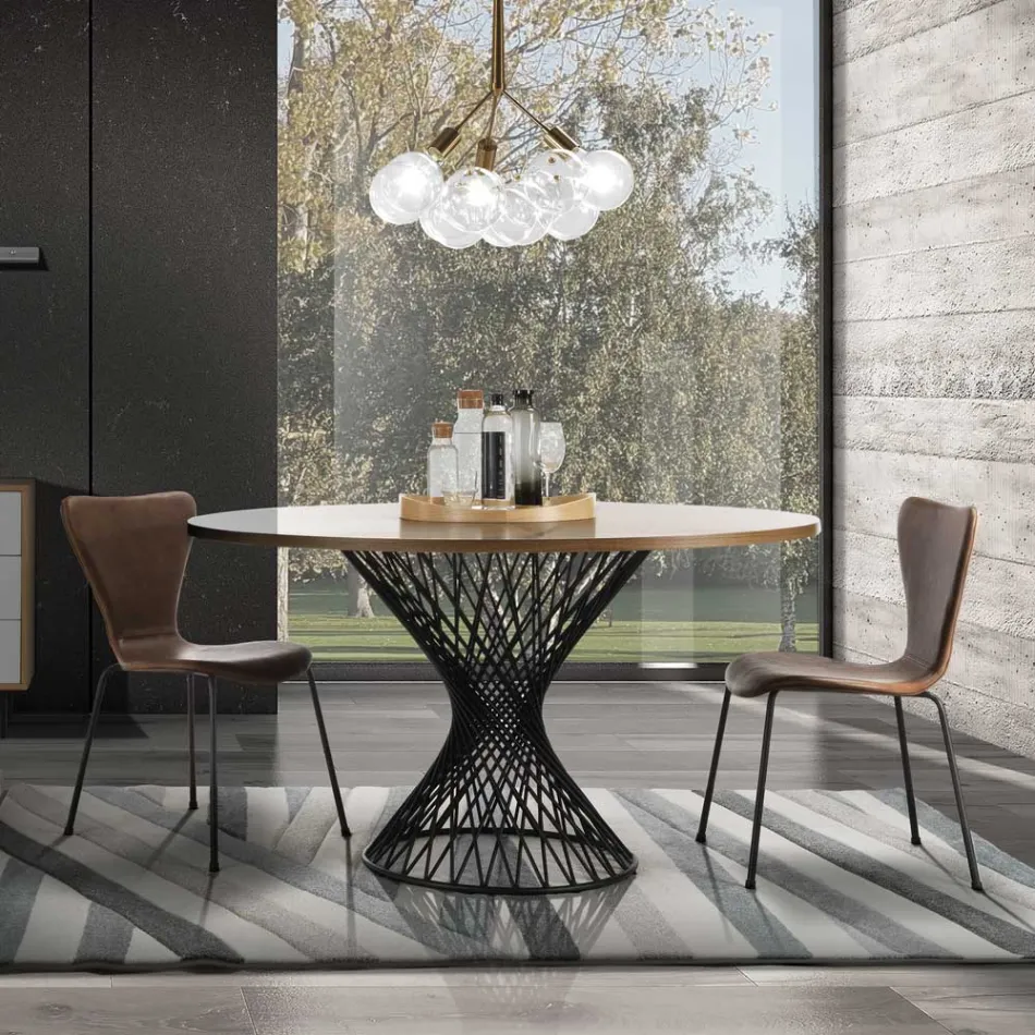 Eettafel met rond blad in eiken gefineerd Mdf - Emmanuel Viadurini