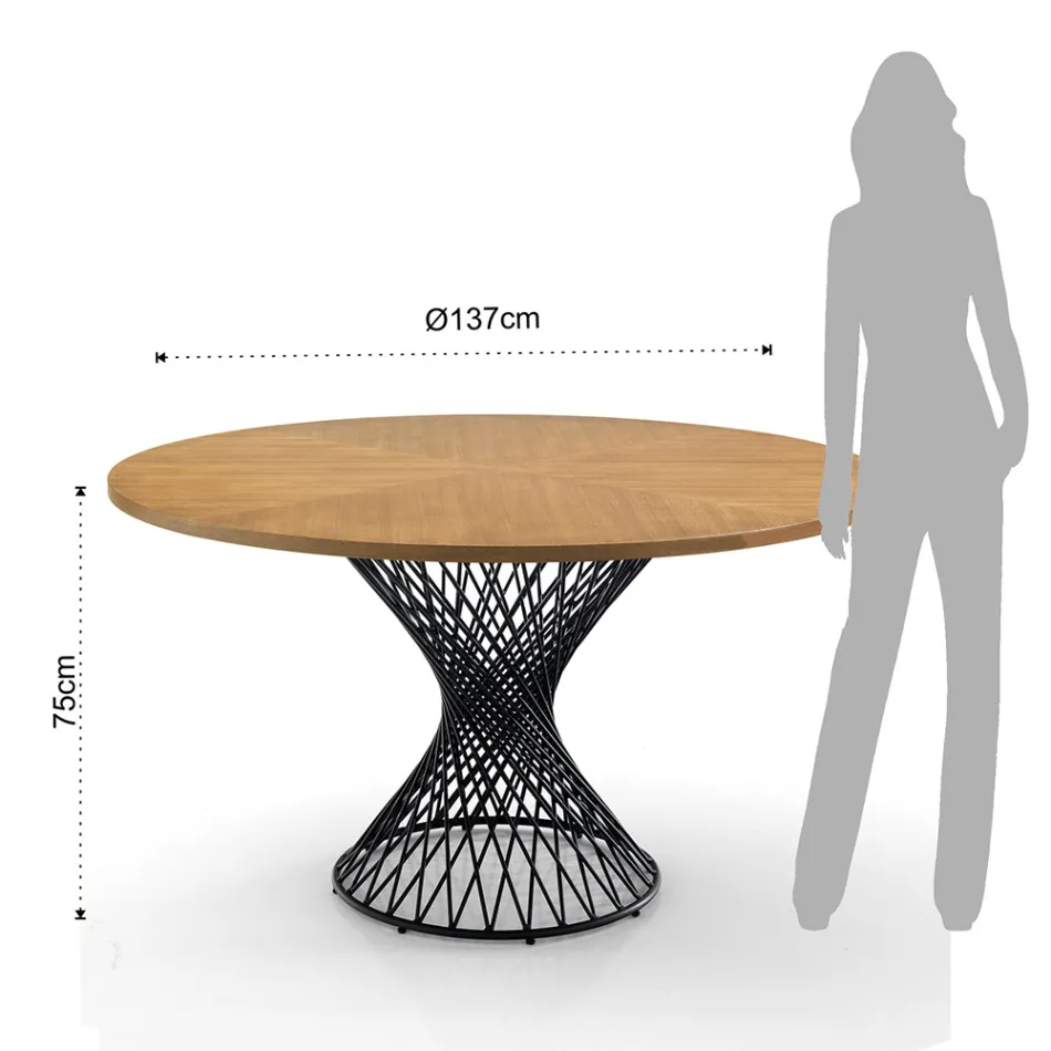 Eettafel met rond blad in eiken gefineerd Mdf - Emmanuel Viadurini