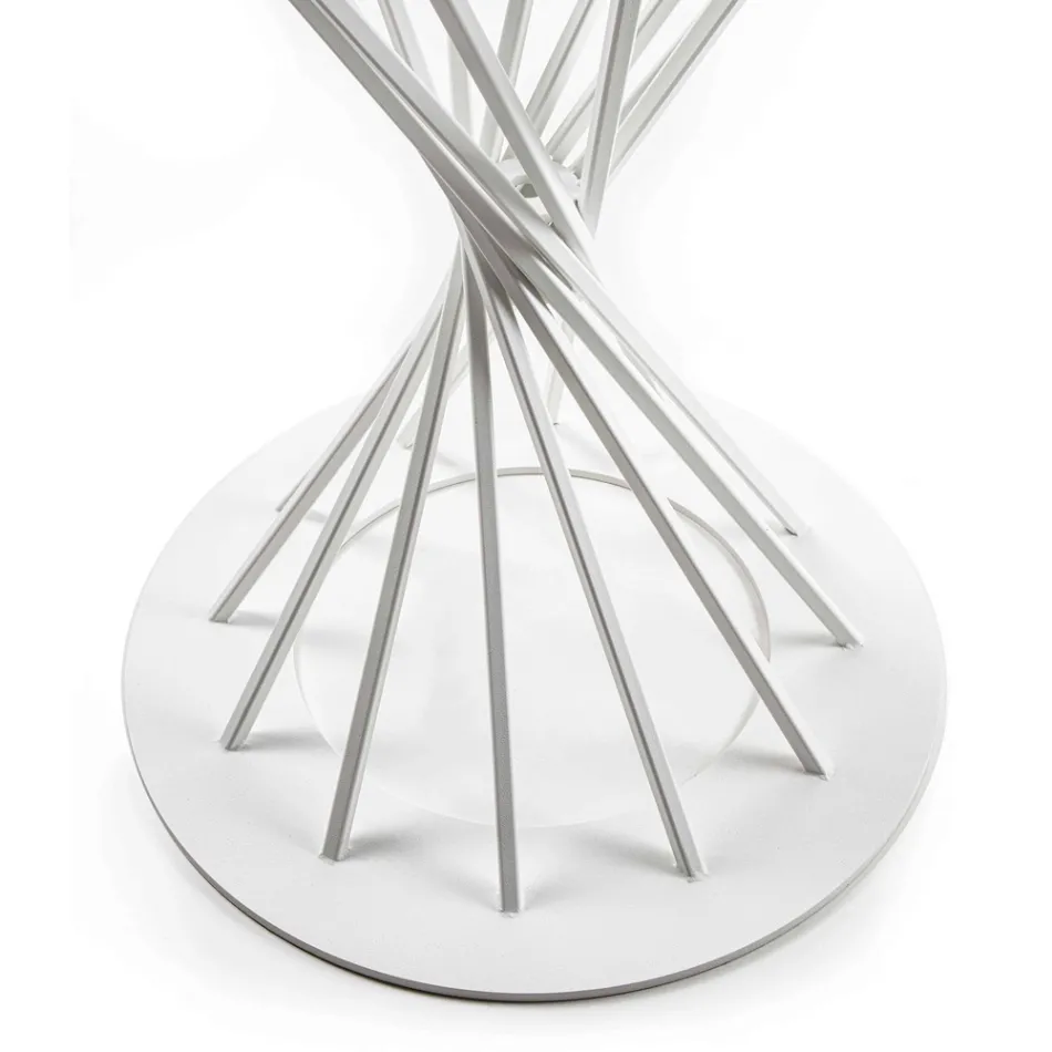 Eettafel met rond blad van gehard glas en stalen onderstel - Mileto Viadurini