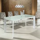 Eettafel met gehard glas top geschilderd bianco Zeno Viadurini
