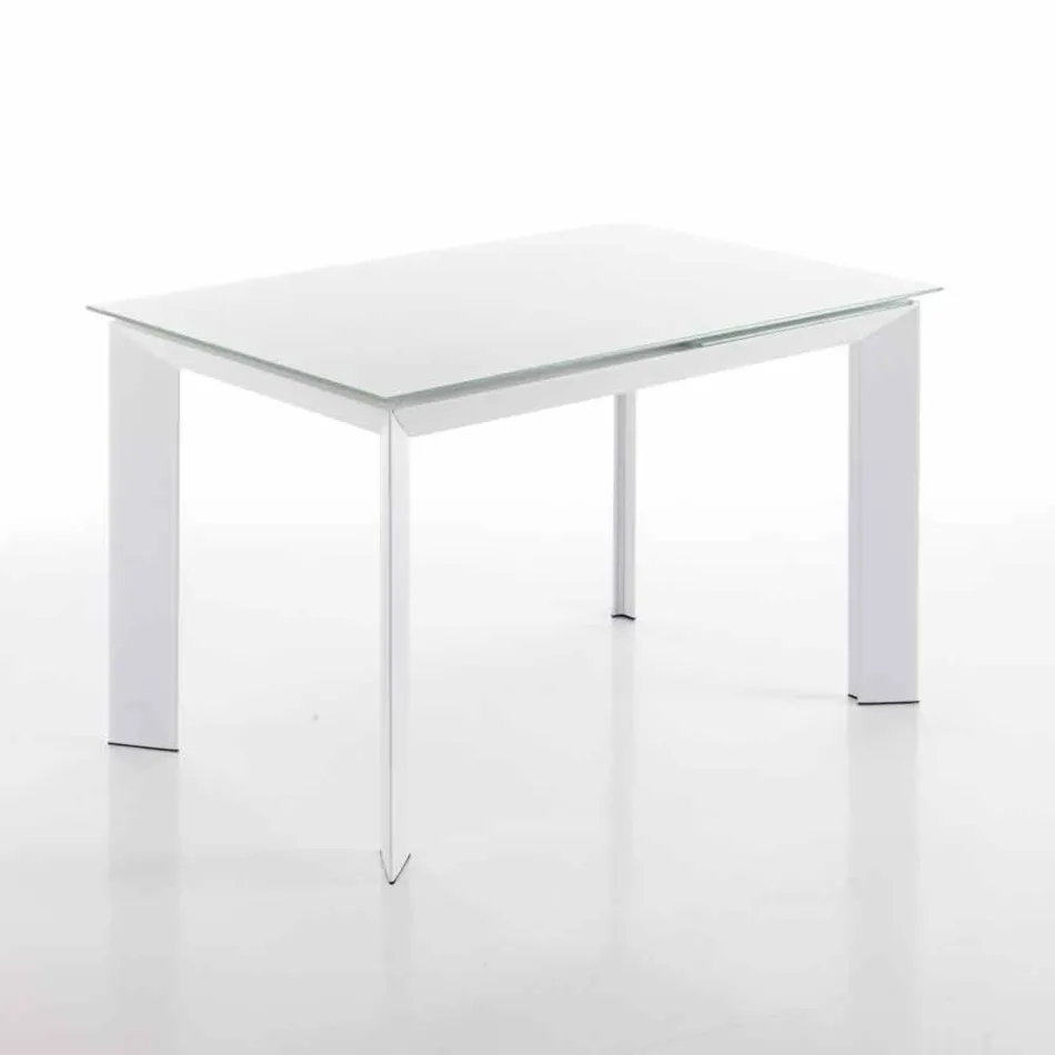 Eettafel met gehard glas top geschilderd bianco Zeno Viadurini