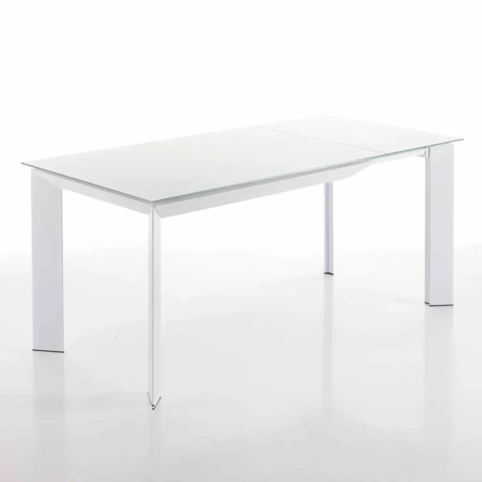 Eettafel met gehard glas top geschilderd bianco Zeno Viadurini