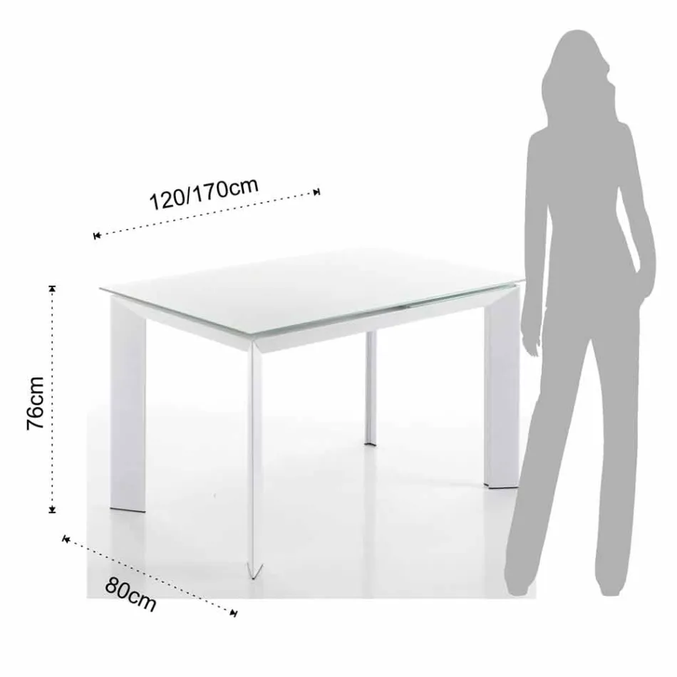 Eettafel met gehard glas top geschilderd bianco Zeno Viadurini