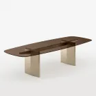 Opalia eettafel van 320 cm, glas en metaal, gemaakt in Italië. Viadurini