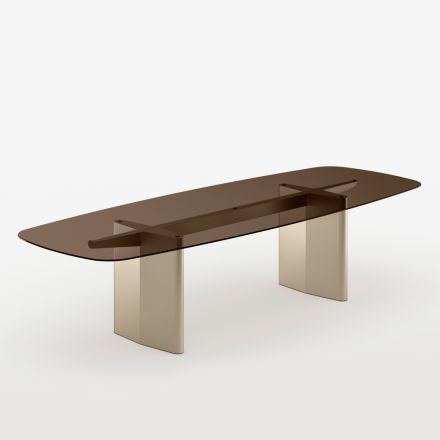 Opalia eettafel van 320 cm, glas en metaal, gemaakt in Italië. Viadurini