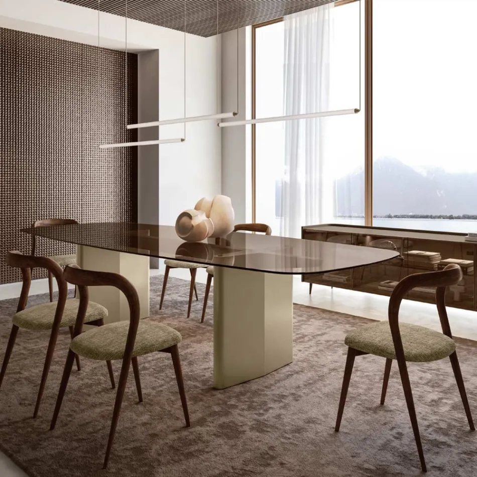 Opalia eettafel van 320 cm, glas en metaal, gemaakt in Italië. Viadurini