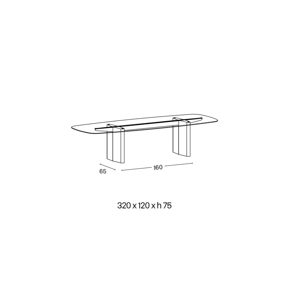 Opalia eettafel van 320 cm, glas en metaal, gemaakt in Italië. Viadurini