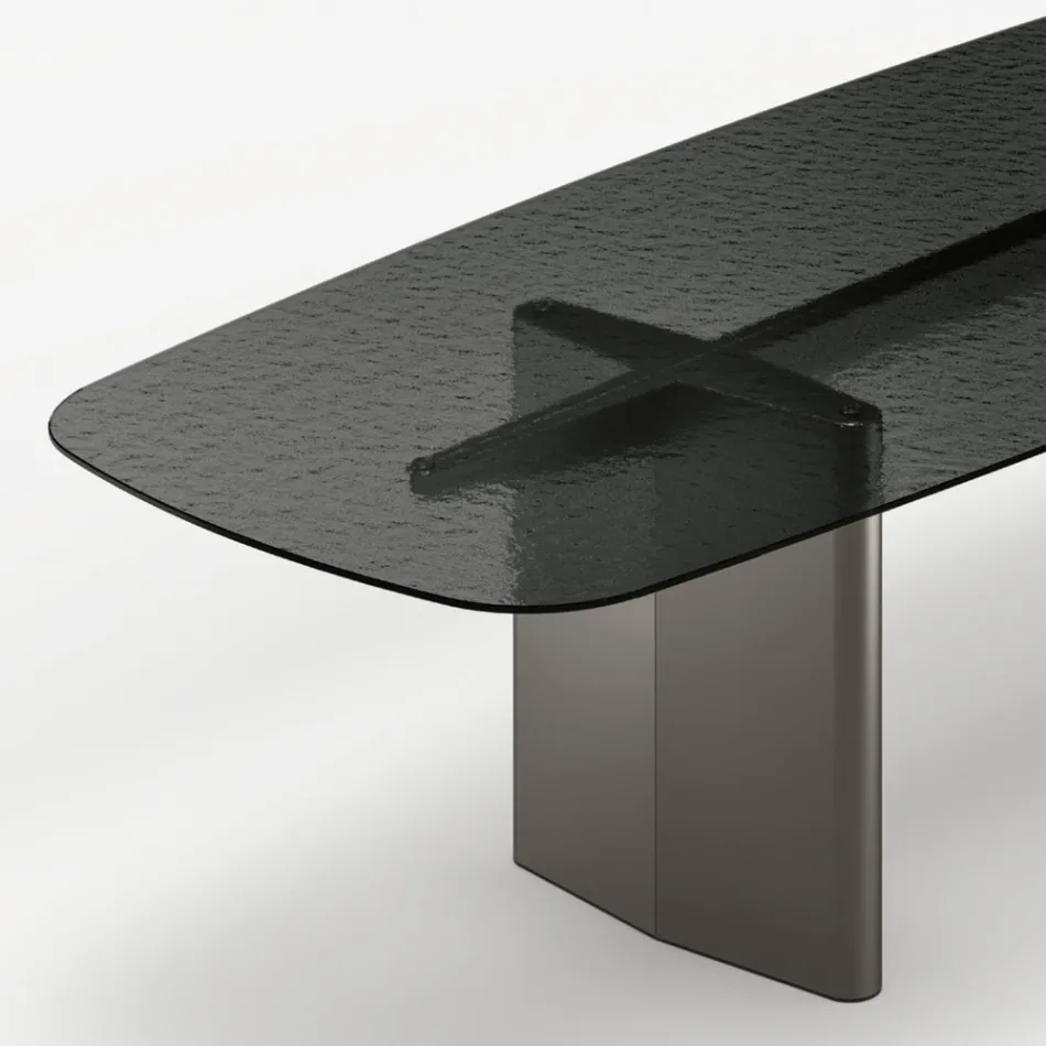 Opalia eettafel van 320 cm, glas en metaal, gemaakt in Italië. Viadurini