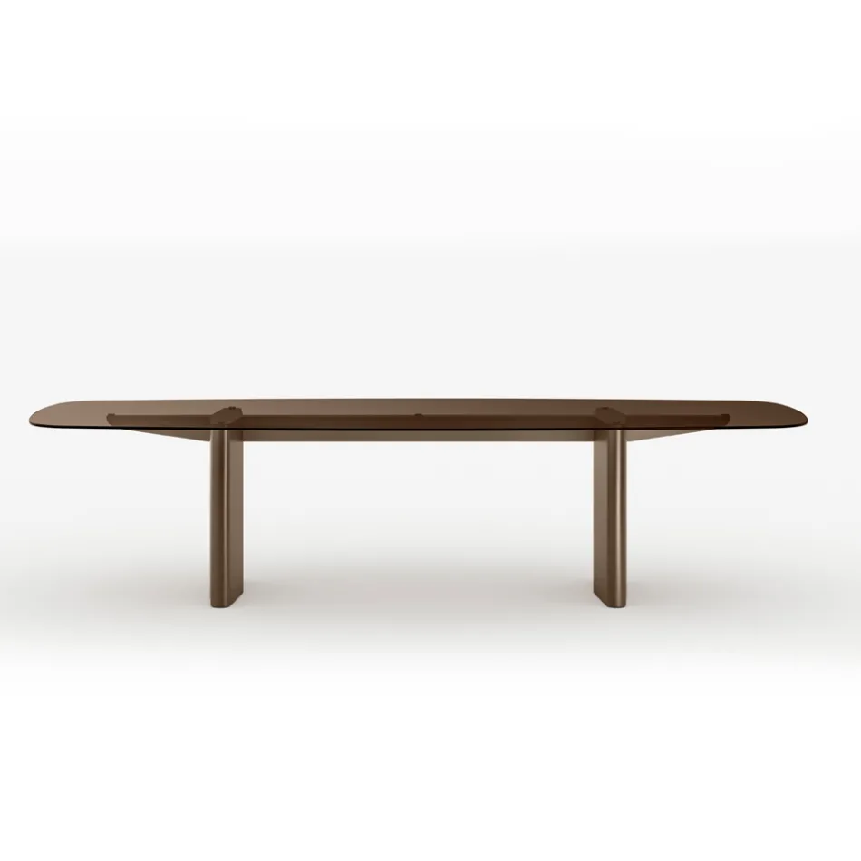 Opalia eettafel van 320 cm, glas en metaal, gemaakt in Italië. Viadurini