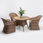 Buiteneettafel met breed natuurlijk teakhouten blad - Melina Viadurini