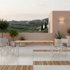 Eettafel voor buiten met geborsteld natuurlijk teakhouten blad - Mistral Viadurini