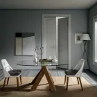 Woonkamer Eettafel Glazen blad en houten poten - Botanisch Viadurini