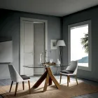 Woonkamer Eettafel Glazen blad en houten poten - Botanisch Viadurini