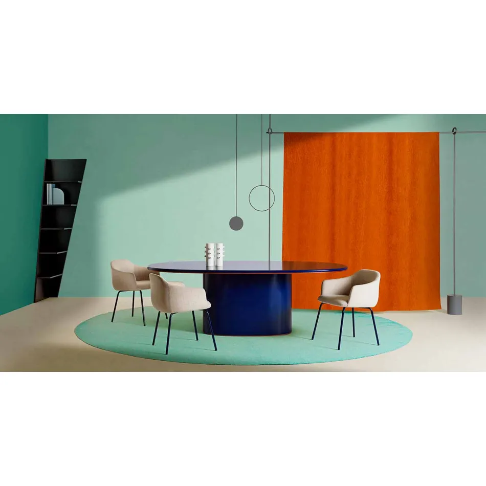 Moderne design ovale eettafel in blauw MDF en koper Made in Italy - Oku Viadurini
