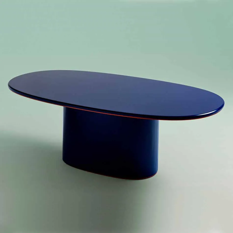 Moderne design ovale eettafel in blauw MDF en koper Made in Italy - Oku Viadurini