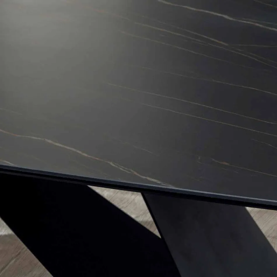 Design eettafel in keramiek met Portoro-effect en mat metaal - Falcon Viadurini