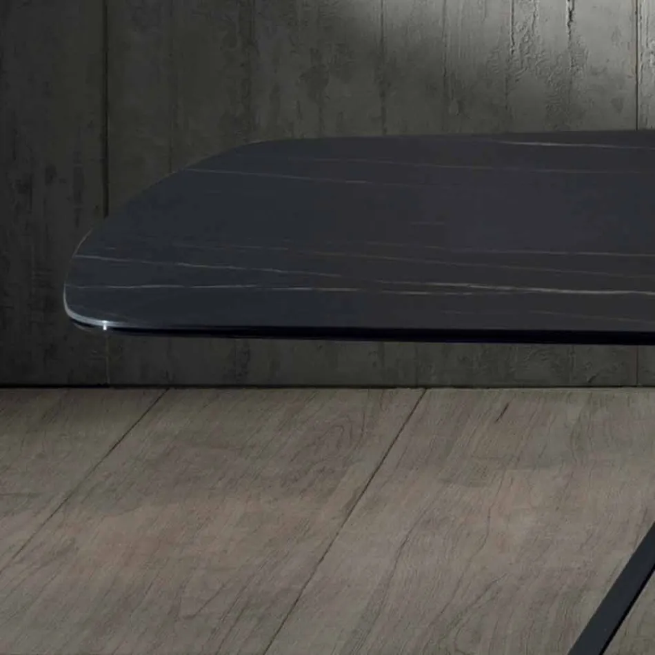 Design eettafel in keramiek met Portoro-effect en mat metaal - Falcon Viadurini