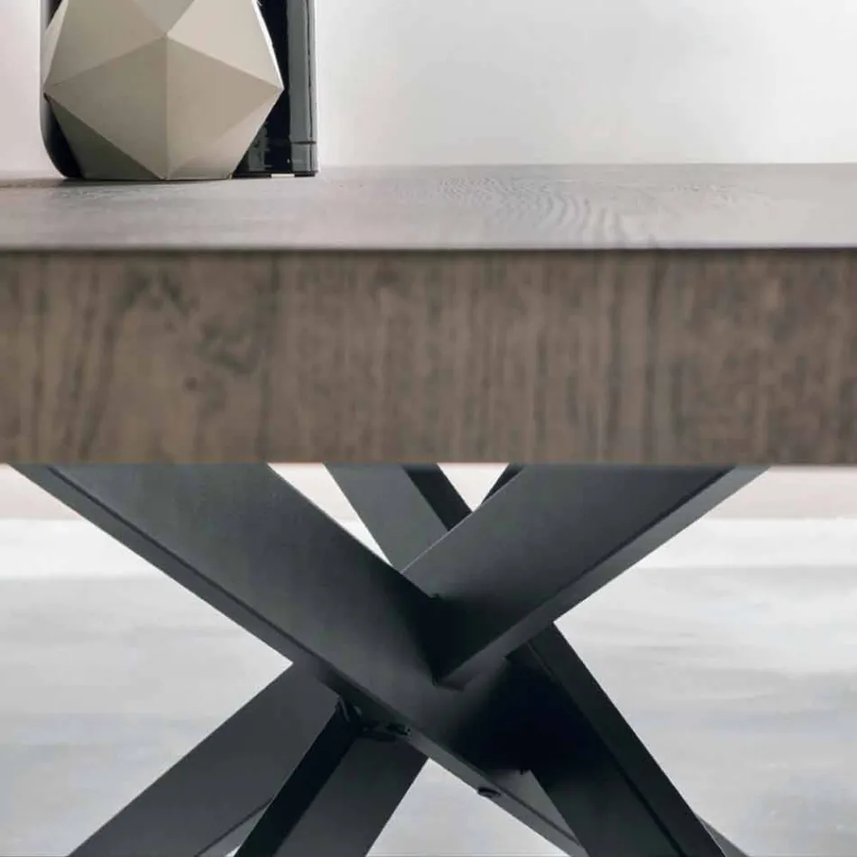 Design eettafel in eik en metaal gemaakt in Italië Oncino Viadurini