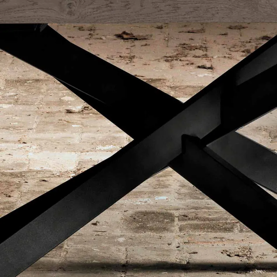 Design eettafel in eik en metaal gemaakt in Italië Oncino Viadurini