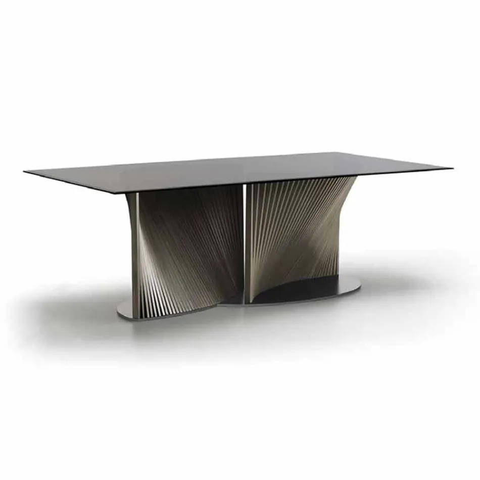Design eettafel van rookglas en geolied essenhout Made in Italy - Croma Viadurini
