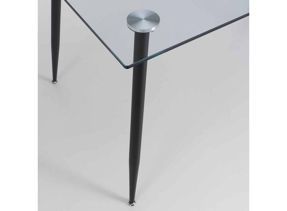 Moderne design eettafel van gehard glas en zwart metaal - Foulard Viadurini